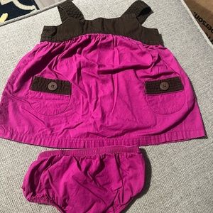 Pink dress with bloomers.